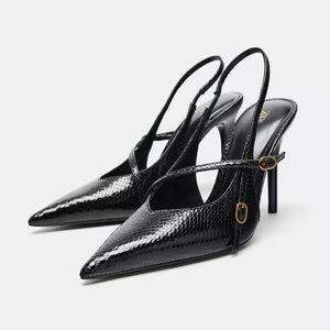 Zara Black Heels with Gold Buckle